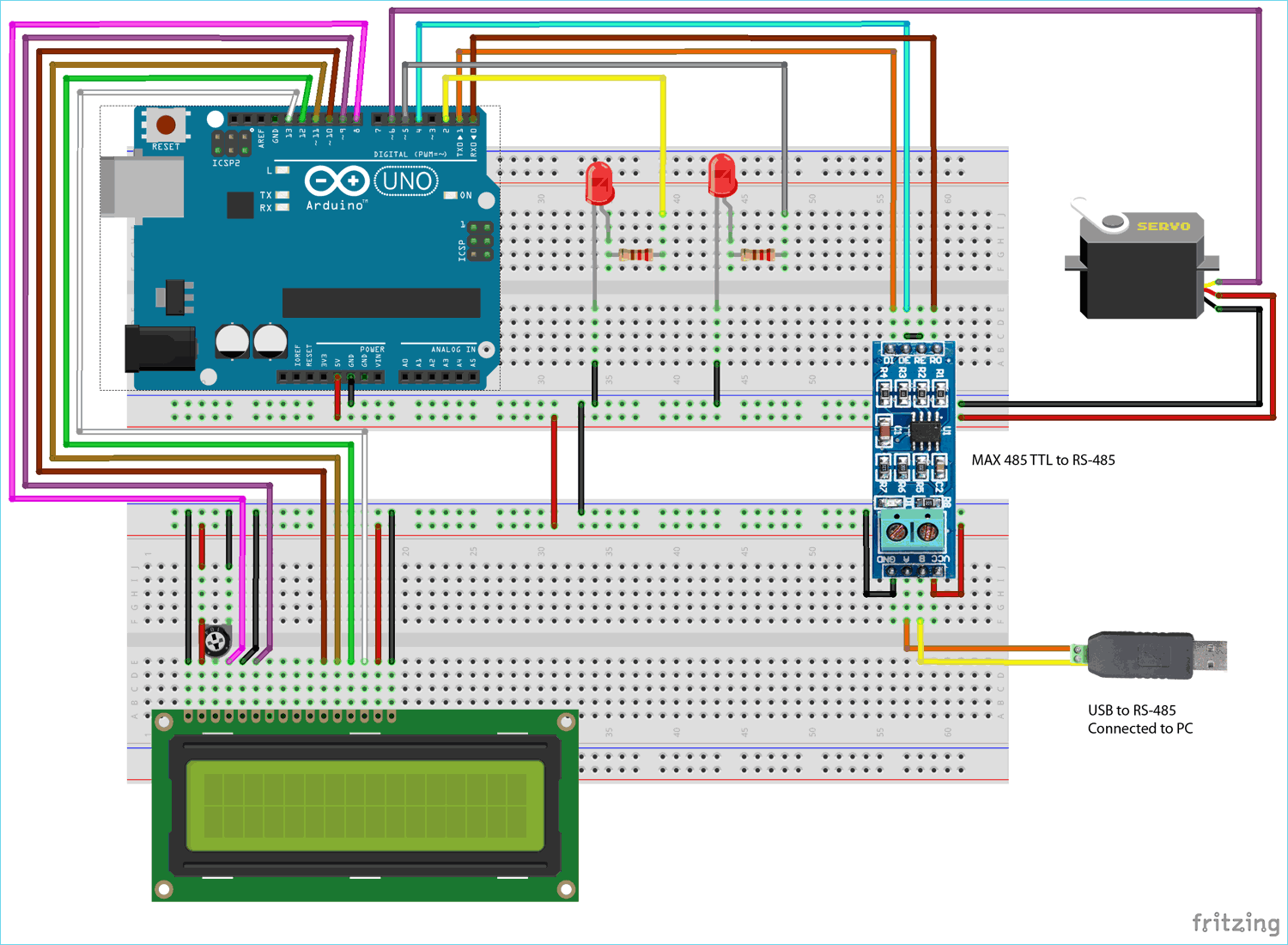 Circuit Diagram for RS-485 MODBUS Serial Communication using Arduino UNO as Slave