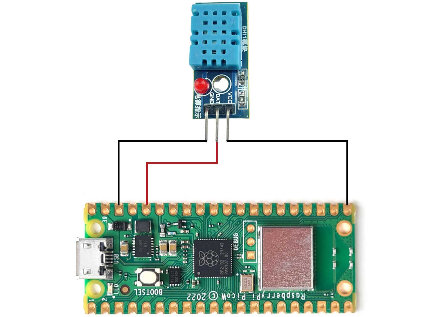 Circuit Diagram of Raspberry Pi Pico W and DHT11 Interfacing