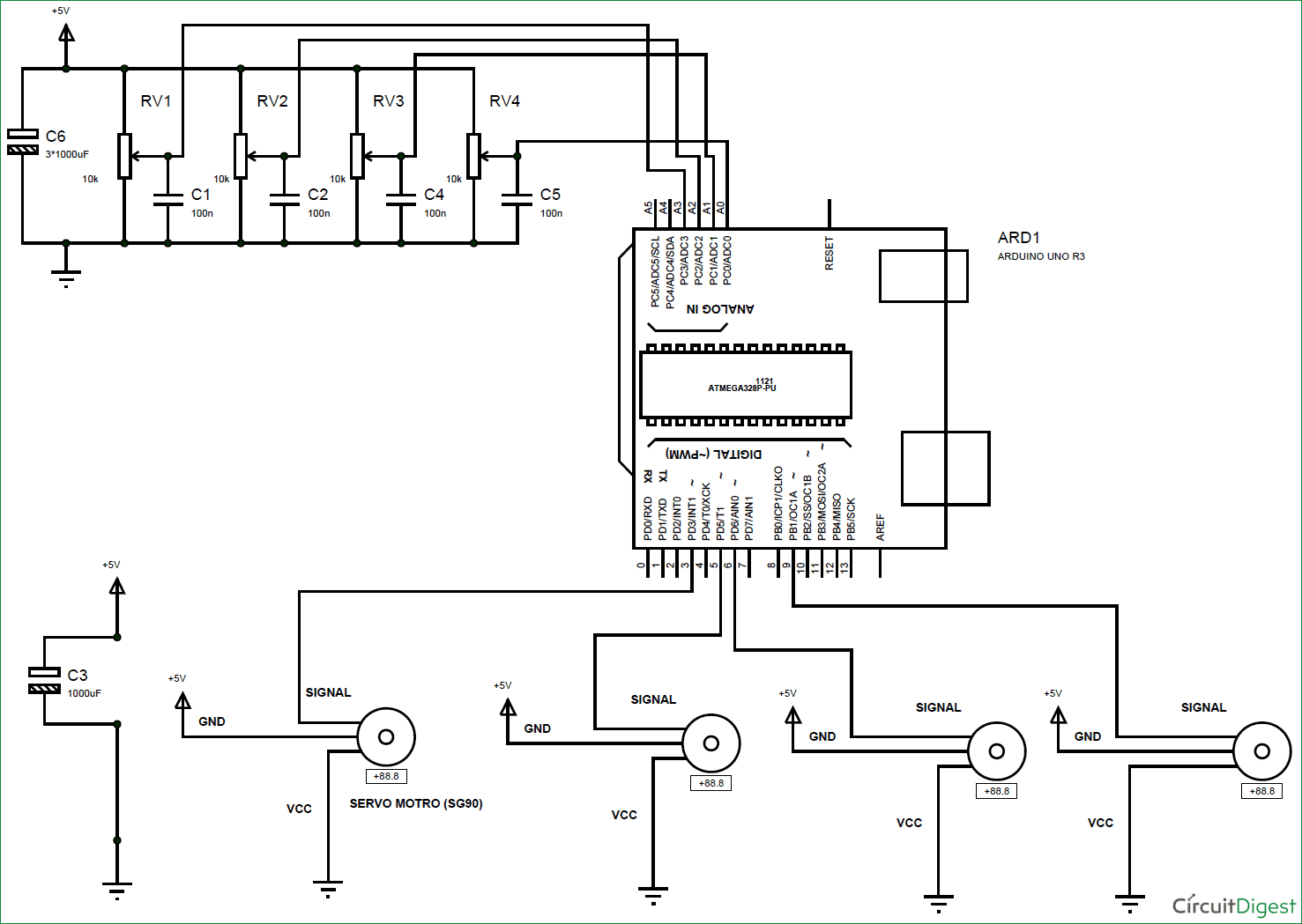 DIY Arduino Robotic Arm Circuit Diagram