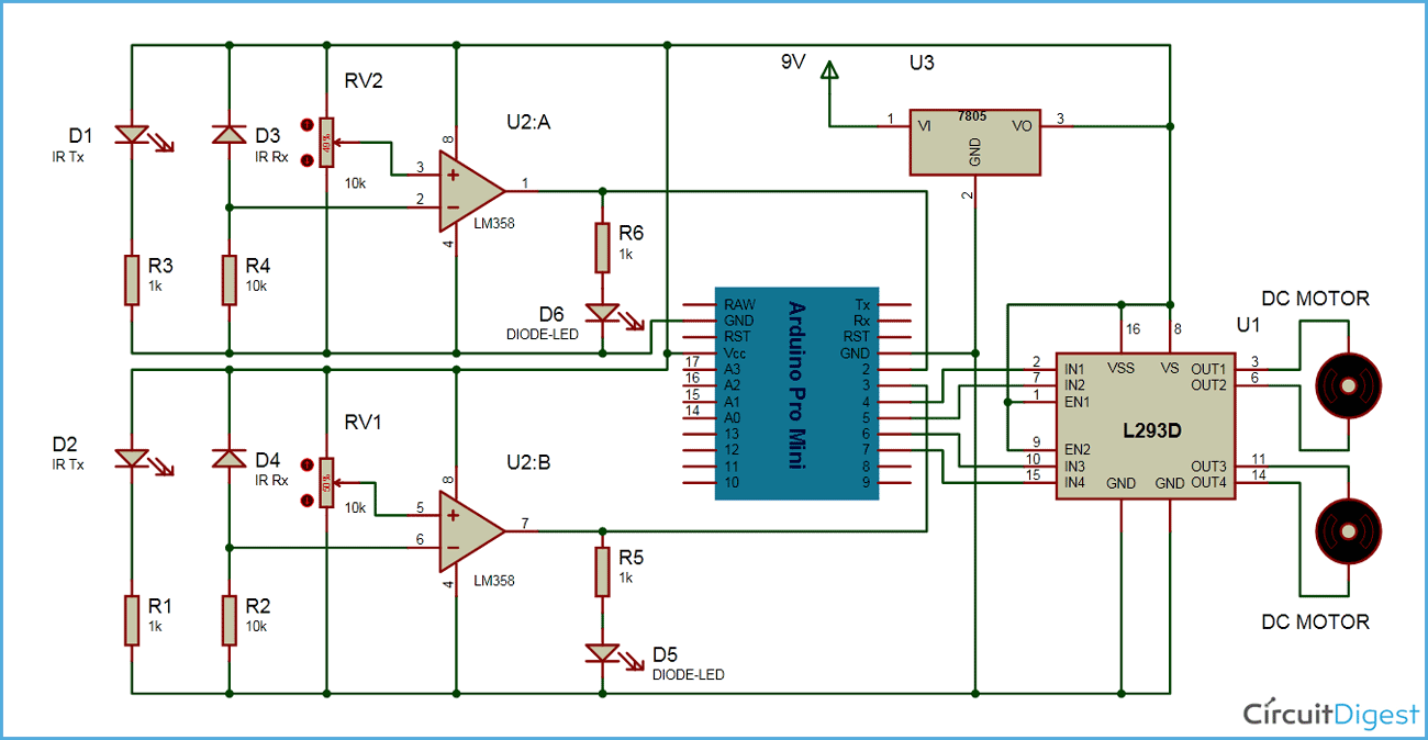 Line Follower Robot using Arduino: Circuit Diagram