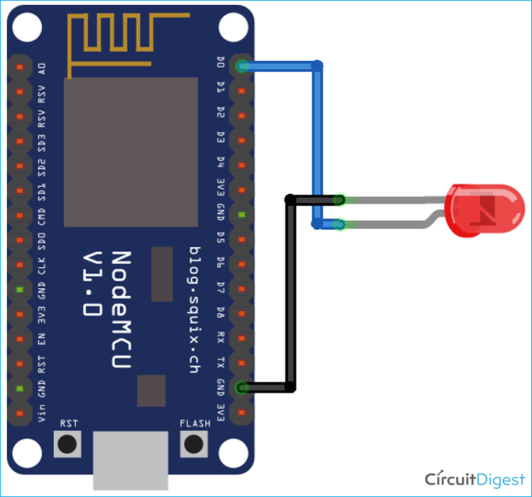 NodeMCU With LED Interfacing Schematic