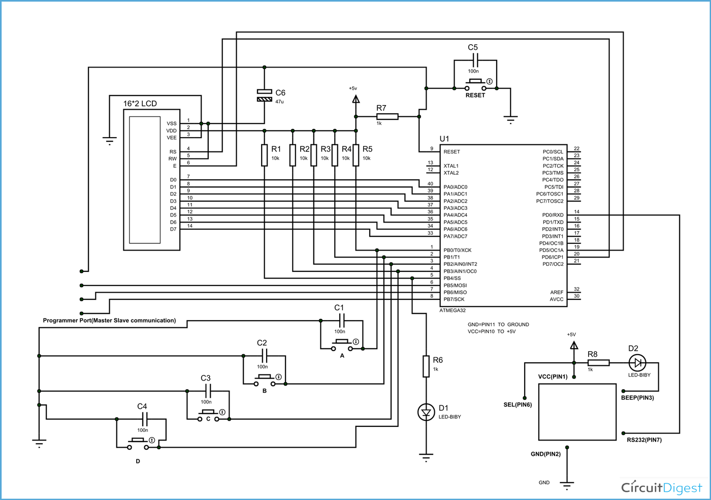 RFID Based Voting Machine Circuit Diagram