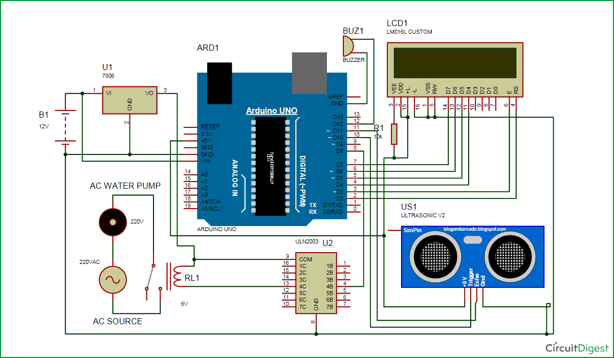 Water Level Indicator and Controller Circuit Diagram