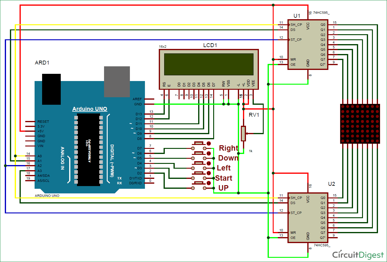 Snake Game using Arduino Circuit Diagram