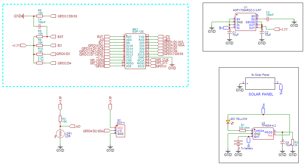 IoT Solar Power Monitor Circuit Diagram 