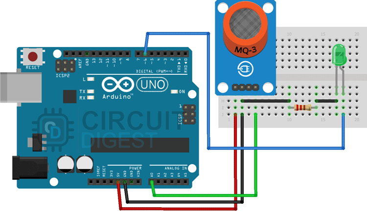 Arduino MQ3 Alcohol Sensor Circuit Diagram