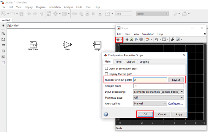 Changing No. of Ports for Scope in Simulink Model