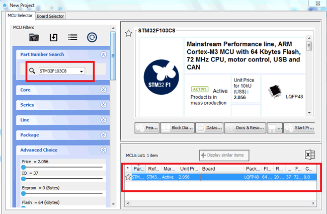 Choose STM32F103C8 for Programming