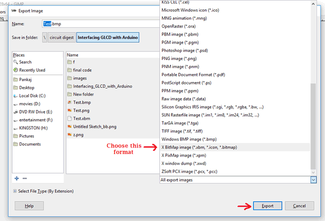 Chosse xbm format to save hex code of image