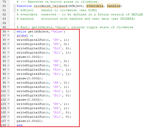 Code for rotating stepper motor in clockwise direction