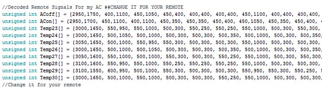 Decoded value of air conditioner ir remote