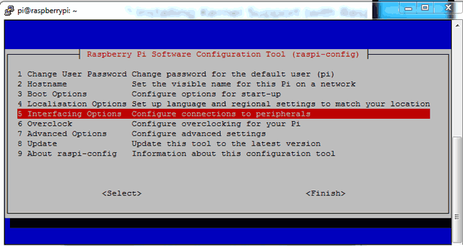 For enabling I2C communication select interface option