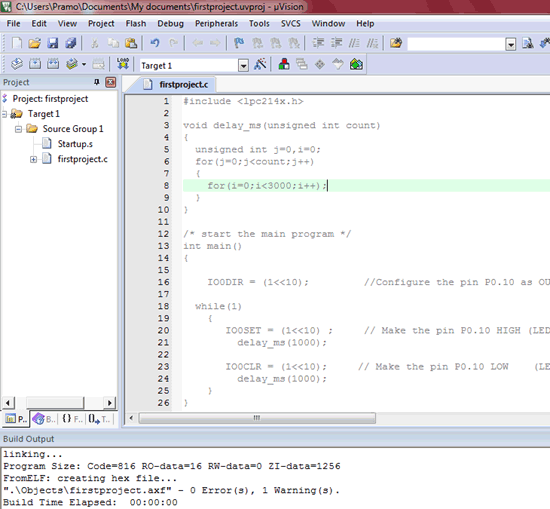 Hex file created for project using LPC2148