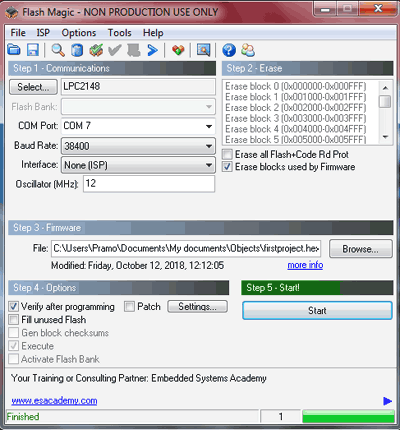 LED start blinking after flash LPC2148 using Keil