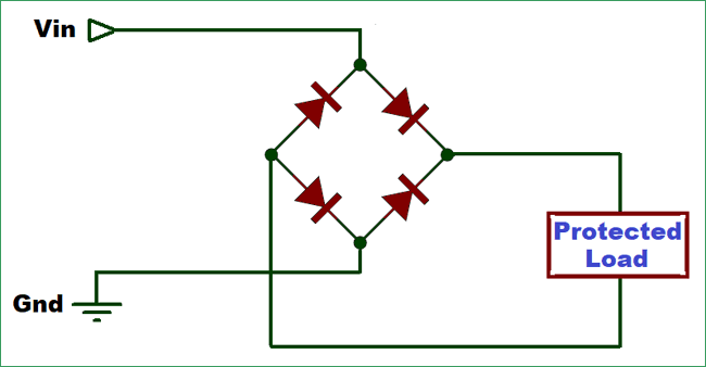 Reverse Polarity Protection Using Full Bridge Rectifier