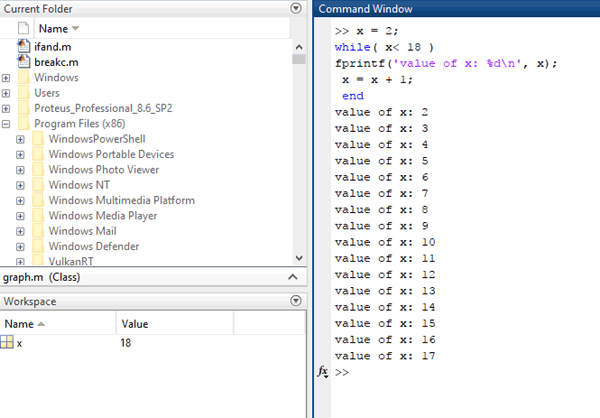 While Statement MATLAB