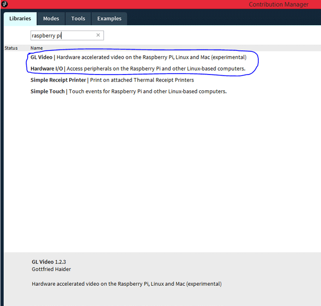 rasberry-pi library in processing