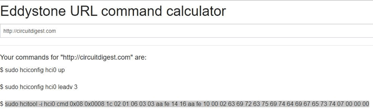 Eddystone URL Command Calculator