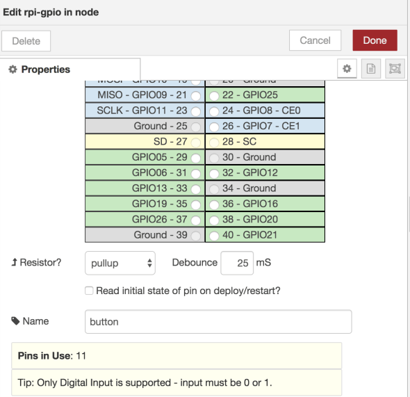 Edit Button for Flow in Node-RED using Pi