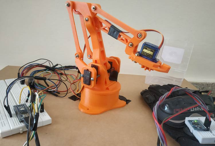 Hand Gesture Controlled Robotic Arm using Arduino Nano