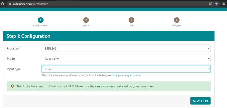 ArduinoJson Assistant 