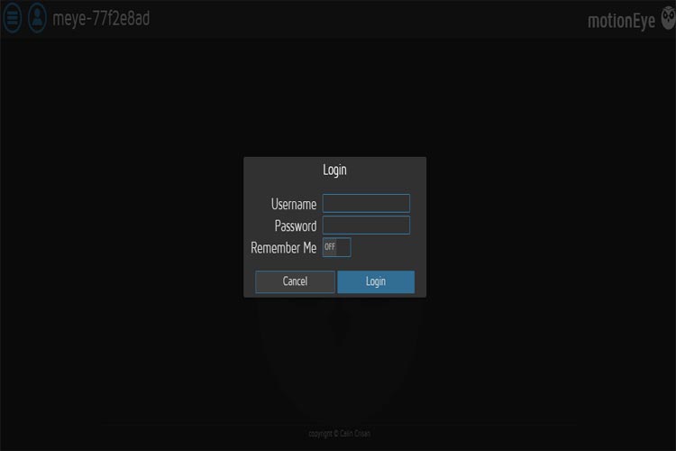 MotionEye OS Login Window