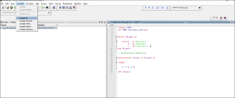 Simulate Code on Modelsim