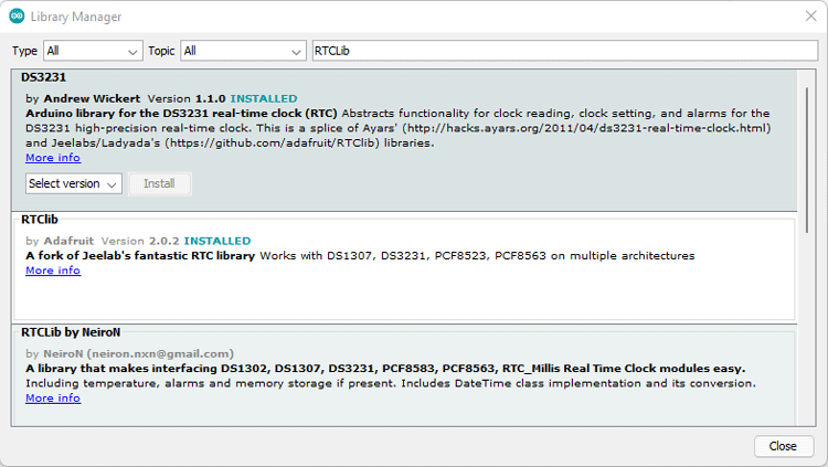 Arduino DS3231 Library