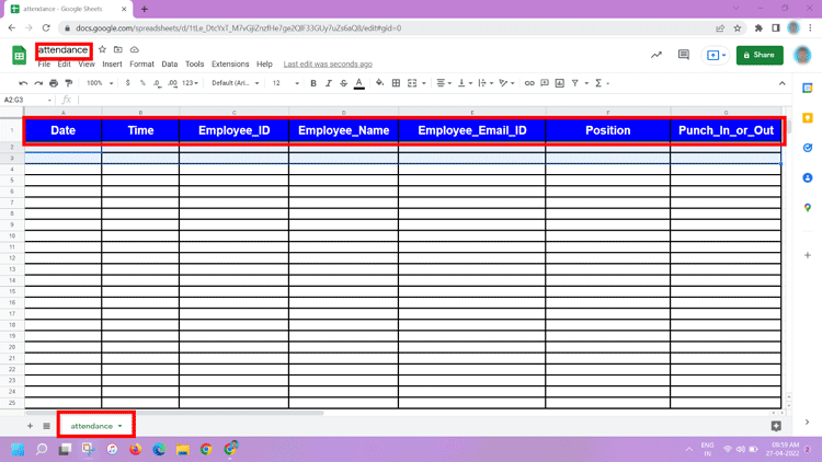 Google Sheets for Attendance Logging