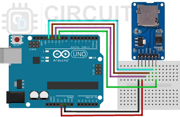 Arduino Micro SD Card Module Circuit Diagram