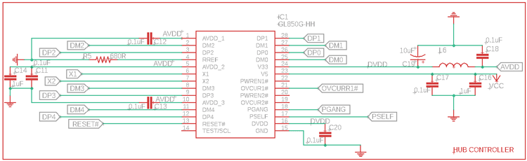 USB Hub GL850G Controller Circuit