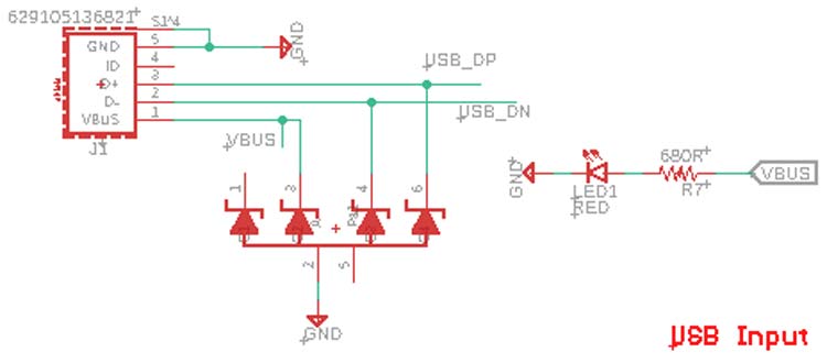 USB Input Section Circuit Diagram for Smart Plant Monitoring Device