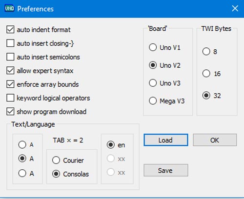 UnoArduSim Preferences