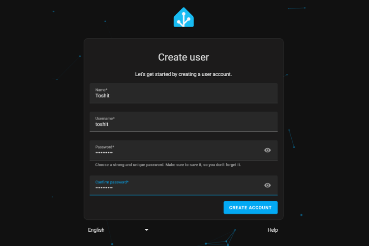 Account Creation Home Assistant