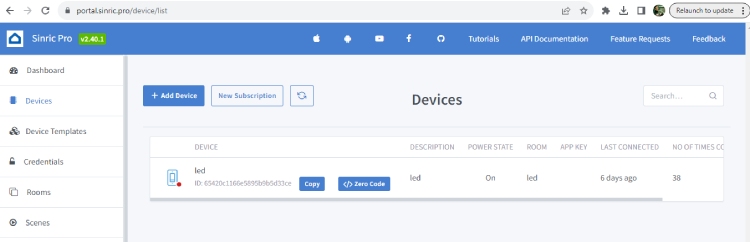 Add Devices in Sinric Pro