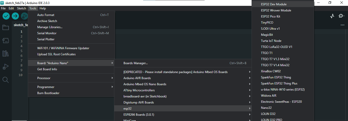 Arduino IDE to ESP32