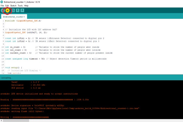 Upload Code of Bidirectional Counter System using IR Sensors