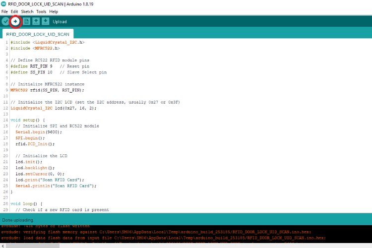 Uploading UID Scan Code for RFID Door Locking System