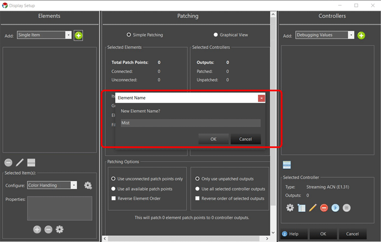 Vixen Display Setup Element Name