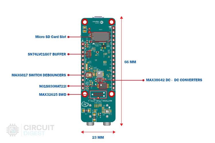 MAX78000 Feather Board Parts Marking - Bottom Side