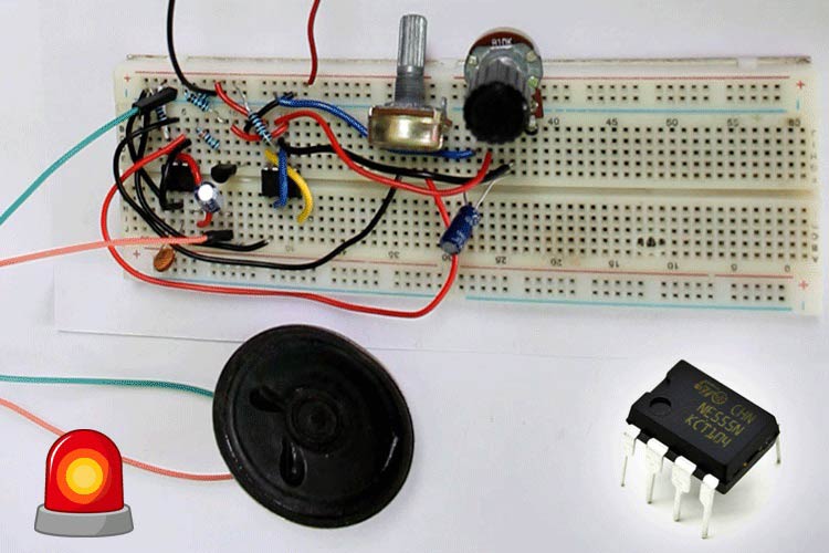 555 Timer based Police Siren Circuit