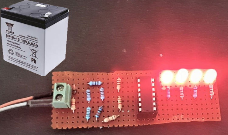 Simple Battery Level Indicator using Op-amp