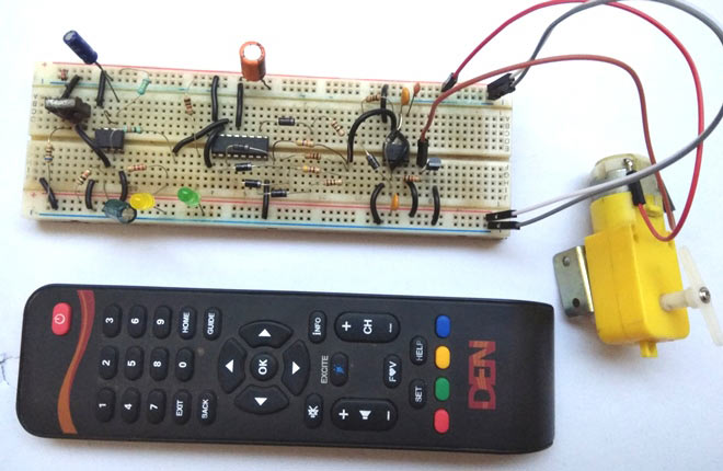 Wireless DC Motor Speed Control using IR Remote and 555 Timer IC