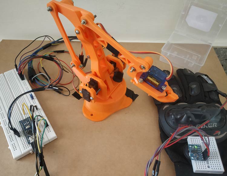 Hand Gesture Controlled Robotic Arm using Arduino Nano