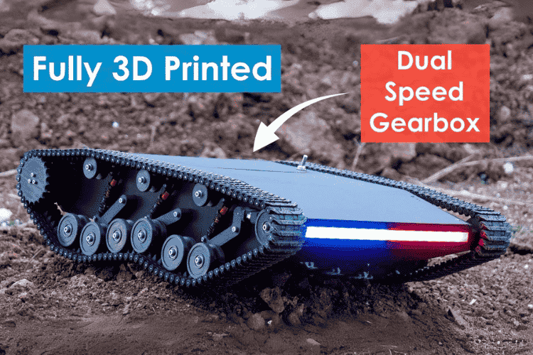 DIY RC Tank with Dual-Speed Gearbox and Suspension for High-Speed and Heavy Duty Maneuvers.