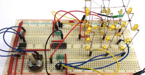 3X3X3 LED Cube using 555 Timer and CD4020 IC